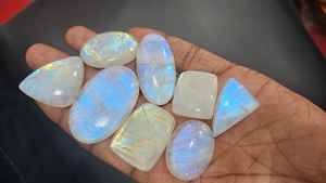 Cabujón de piedra lunar arcoíris blanco Natural, piedras preciosas sueltas de calidad superior, joyería de piedra lunar, lote a granel - Product Image 2