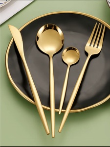 ชุดเครื่องใช้บนโต๊ะอาหารโลหะสีทองจำนวน4ชิ้นสำหรับห้องรับประทานอาหารมีดส้อมร้านอาหารและช้อน - Product Image 2