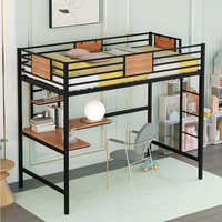 Lit superposé double réglable de style nordique avec échelle et barrière de sécurité, cadre métallique moderne pour appartement et hôtel