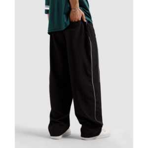 Pantalones Deportivos Unisex Tech Leisure, Corte Relajado, Color Negro, Transpirables, 100% Poliéster con Detalle de Ribete Distintivo - Product Image 1