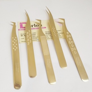 Custom Design Gold-Plated Eyelash Extension Tweezers Stainless Steel Heart and Lash Grip Customize Tip Eyelash Tweezers - Product Image 1