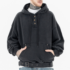 เสื้อฮู้ดดี้ผ้าฝ้าย40% โพลีเอสเตอร์รุ่นเฮฟวี่เวทเข็มขัดสไตล์วินเทจประดับหมุดปักหมุดสไตล์60% - Product Image 1