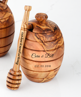 Lot de 2 pots à miel en bois d'olivier faits à la main avec couvercle et cuillère, style méditerranéen, pliables, écologiques, pour fêtes et rangement (Expédition rapide depuis les États-Unis)