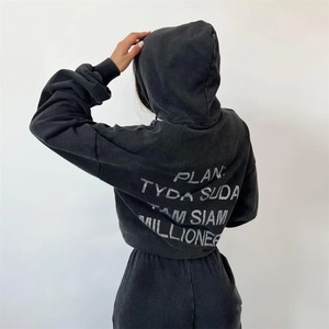 Automne et hiver femmes vêtements Harajuku lettre rétro diamants tricoté Y2k sweats à capuche en détresse lâche casual femmes sweats à capuche - Product Image 3