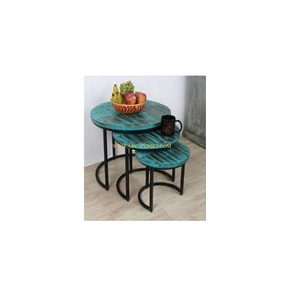 Tables basses fantaisie en métal et bois lot de 3 meubles de maison métal couleur noir meubles de base maison et centres de villégiature table gigogne - Product Image 1