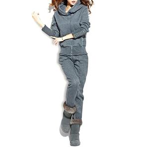 ชุดสเวตเชิ้ตและกางเกงมีฮู้ดหนาสีพื้นสไตล์เกาหลีสำหรับวิ่งจ๊อกกิ้งสำหรับฤดูหนาว - Product Image 2