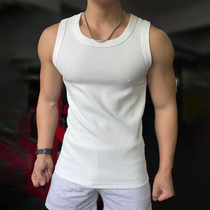 Summer Men <b>Vest</b> <b>Slim</b> Fit Solid Color Round Neck Sleeveless Elastic Male Tank Tops Casual Ribbed Gym Training <b>Vest</b> for Men - Product Image 4