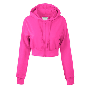 Wholesale Custom LOGO High Quality Women Blank Full <b>Zip</b> <b>up</b> Drawstring Soft Fleece Oversized Lounge <b>Cropped</b> <b>Zip</b> Through Hoodie - Product Image 1