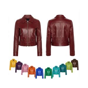 Fabricant de vêtements sur mesure Veste courte en cuir véritable Fermeture éclair devant Coupe ajustée Col classique Mode décontractée Style moto - Product Image 1