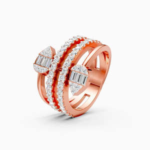 Anillo Espiral Triple con Diamantes en Forma de Pera y Baguette, con Diamante Cultivado en Laboratorio de 0.95 Ct |   En oro amarillo, blanco y rosa de 9 quilates - Product Image 3