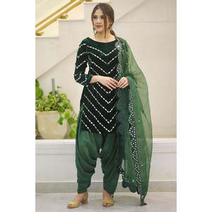 Elegante Shalwar Kameez Verde para Uso Casual y Festivo, Anarkali Patiala Salwar - Product Image 2