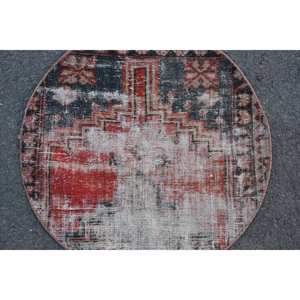 Tapis turc vintage 2,3 pieds x 2,3 pieds, rouge, noir, patchwork, laine, support en latex pour décorations de salon, technique de tissage à plat - Product Image 5