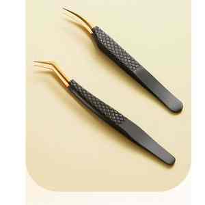 Pinzas de pestañas con punta de fibra y logotipo de impresión láser, pinzas de extensión de pestañas con etiqueta privada personalizada de 45, 75 y 90 grados - Product Image 5