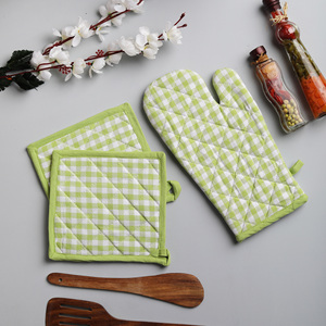 100% Cotton Oven Mitts with Silicone Strip <b>Green</b> Pot Holders for Cooking <b>Microwave</b> Baking Home Food Protection for Restaurants - Product Image 1