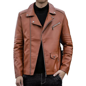 New Arrival Best Selling Casual Style Men's Biker Leather Jacket Slim Fit Korean Version Winter Season Windproof Patchwork Front - Product Image 1