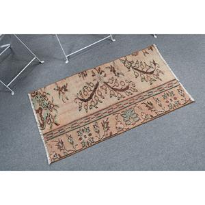 Vintage Rug, Small 2x3.5 ft Turkish Rug, <b>Brown</b> Green Bordered <b>Wool</b> Rug - Product Image 2