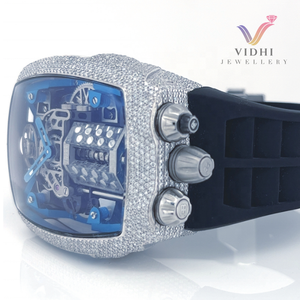 นาฬิกาข้อมือผู้ชาย/ผู้หญิง หรูหรา ทำมือ ทรงสี่เหลี่ยมผืนผ้า โลหะผสม ประดับเพชรโมอิสซาไนต์ VVS ระดับพรีเมียม ระบบอัตโนมัติ สีทองขาว/สีทองเหลือง ใช้พลังงานแสงอาทิตย์ - Product Image 4