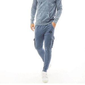 Sudadera con capucha azul lavada para hombre y conjunto de Jogger de carga elegante jersey con cordón con bolsillos, chándal informal, conjunto de dos piezas - Product Image 2