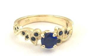 แหวนไพลินรูปใบไม้สีฟ้าประดับอัญมณีทรงกลมชุบทอง14K สีเหลืองเครื่องประดับสายคาดหรูหราสำหรับผู้หญิงของขวัญที่ไม่เหมือนใครสำหรับเธอ - Product Image 4