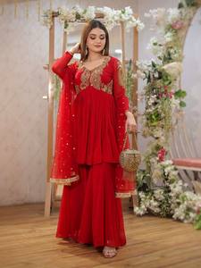 Heavy Faux Georgette <b>Top</b> Palazzo Dupatta Set Embroidery <b>Sequins</b> Work Fully Stitched Ready Wear Party Floor-Length Pakistani Suit - Product Image 2