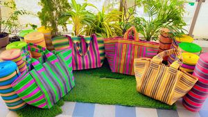 Bolsas de compras con patrón de rayas ecológicas PP tejidas recicladas de nailon Supermercado de plástico de polipropileno reciclado sostenible - Product Image 3