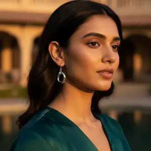 Pendientes de Aro Ovalados de Plata Chapados en Oro Vintage para Mujer, Pendientes Largos con Diamantes de Oro Blanco y Perla para Boda o Regalo - Product Image 2