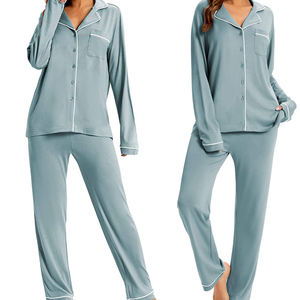 ชุดนอนแขนสั้นคอปกเนื้อนุ่มของผู้หญิงชุดนอนแบบผูกเชือกชุดชุดนอนแบบผูกเชือกสำหรับฤดูใบไม้ร่วงทำเองโลโก้ด้านหน้า - Product Image 4