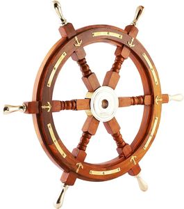 <b>Nautical</b> Beach Wooden Ship Steering Wheel <b>Nautical</b> Beach Theme Ship Wooden Ring and Wood Anchor with Rope Home <b>Decoration</b> - Product Image 6