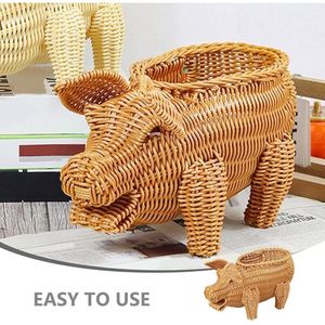 Handmade Pig-Shaped <b>Wicker</b> Storage <b>Basket</b> for Home Kitchen for Bread Fruit or <b>Laundry</b> Use - Product Image 4