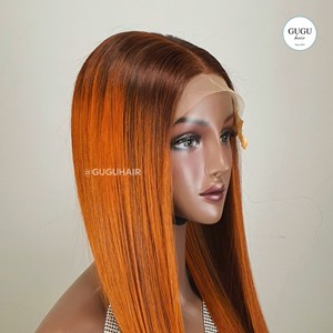 Extensions de cheveux raides d'os de donneur unique de cheveux bruts vietnamiens de qualité supérieure de longue durée Perruque en dentelle HD de couleur orange tissages et perruques - Product Image 2