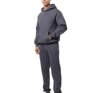 Ensemble de survêtement décontracté personnalisé pour homme, 2 pièces, coupe ample, automne, sweat à capuche et pantalon de jogging, épais, oversize, uni, polyester/coton, respirant - Product Image 1
