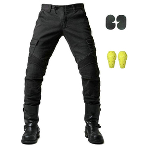 Pantalones vaqueros transpirables negros y grises de secado rápido para hombre, pantalones de motociclista con armadura extraíble y diseño segmentado para montar en motocicleta - Product Image 1