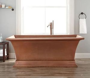 Venta caliente Diseño moderno Zapatilla doble Bañera de cobre antiguo Base inclinada con pie de garra Independiente para villas - Product Image 4