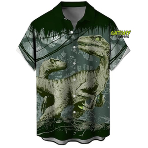 เสื้อเชิ้ตฮาวายผ้าทอลายทแยงสำหรับผู้ชาย, สำหรับฤดูร้อนน้ำหนักเบามีกระดุมพิมพ์ลายดอกไม้ระบายอากาศได้ดีปก3D - Product Image 3