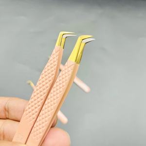 แหนบต่อขนตาปลายแหลมทองไฟเบอร์สแตนเลสด้ามจับเพชรเคลือบสีนู้ดรับการ OEM - Product Image 3