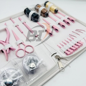 Kit d'outils pour extensions capillaires : Pinces micro-anneaux et de retrait en acier inoxydable rose pâle avec fils à perles et pince de sectionnement des cheveux - Product Image 4