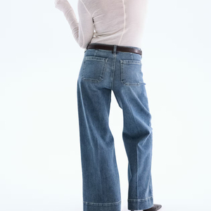 กางเกงยีนส์เอวสูงตรงสีฟ้าอ่อนของผู้หญิงกางเกงยีนส์ผ้ายืดทรงหลวมเอวสูงซักได้แบบลำลอง - Product Image 4