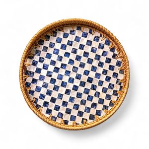 Plateau en rotin et nacre, plateau décoratif fait à la main, incrustation de coquillages, naturel, écologique, pour la maison, utilisation sur table - Product Image 2