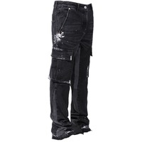 Streetwear droit pour hommes, baggy évasé, jeans avec éclaboussures de peinture, pantalon cargo en denim Hip Hop, imprimé patch à la mode, vente en gros personnalisé