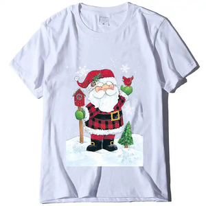 T-shirt Joyeux Noël pour femmes et hommes, coupe classique, 100 % coton, logo de Noël imprimé, anti-boulochage, manches courtes, vente en gros - Product Image 3