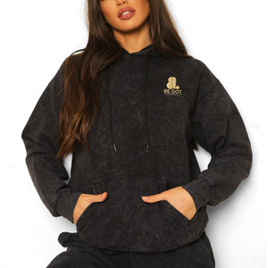 Nueva llegada lavado ácido Vintage desteñido desgastado mujeres sudadera de gran tamaño poliéster algodón invierno Casual patrón sólido - Product Image 4