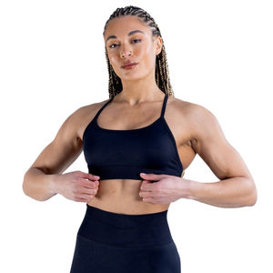 Soutien-gorge de sport sans couture en spandex/nylon respirant de haute qualité, à séchage rapide et personnalisable pour femmes avec logo à l'avant - Product Image 3