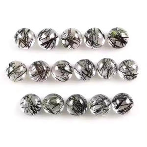 Cabinas redondas de cuarzo rutilo negro Natural de 8mm, fabricante de piedras preciosas sueltas, precio al por mayor, piedras para la fabricación de joyas regulares en línea - Product Image 2