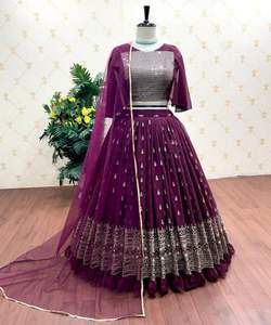 Venta al por mayor diseñador algodón seda bordado secuencia trabajo Lehenga Choli Dupatta indio pakistaní fiesta desgaste étnico ropa Surat - Product Image 1