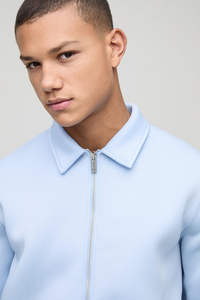 Ensemble de survêtement pour homme Activewear Bleu clair Coupe régulière LOGO personnalisé Veste Harrington et pantalon de jogging en tissu Scoba collé Vêtements d'entraînement Vestes - Product Image 2