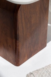 Table de chevet moderne en bois de manguier massif avec dessus en marbre blanc Table d'appoint assemblée chambre à coucher salon salle à manger école meubles de maison - Product Image 3