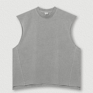 ขายส่งที่กําหนดเองขอบดิบที่ห้ากางเกงวอร์มเสื้อกั๊กว่างเปล่าล้างกีฬากางเกงขาสั้นผ้าฝ้ายชุดเสื้อแขนกุด - Product Image 3