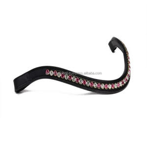 Bande de front de cheval en cuir de canal vide en forme de vague personnalisée incrustée de cristaux de pierres roses et blanches bande de front de Bling - Product Image 4