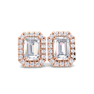 IGI Certified Lab Grown Diamond <b>Emerald</b> Cut Halo <b>Stud</b> Earrings 14K Yellow / White / Rose Gold Milgrain Halo Diamond <b>Studs</b> - Product Image 1