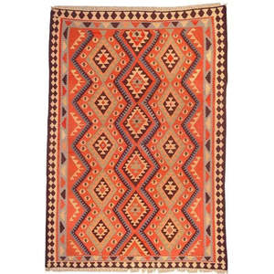 Kilim artisanal noué à la main de qualité supérieure, design géométrique vintage, en pure laine et coton, pour la maison, le bureau ou le sol. - Product Image 1